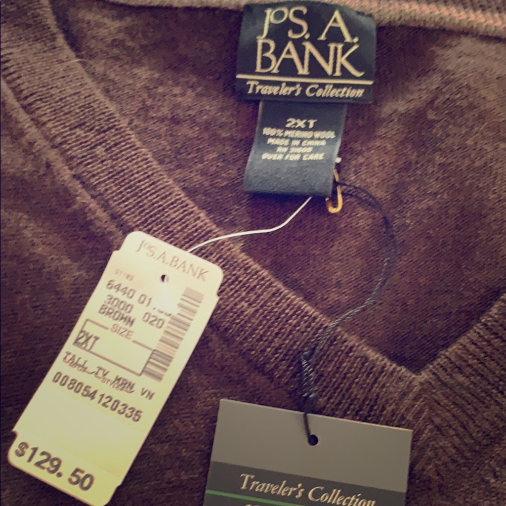 Brown Jos A Bank v-neck sweater. Never worn!
